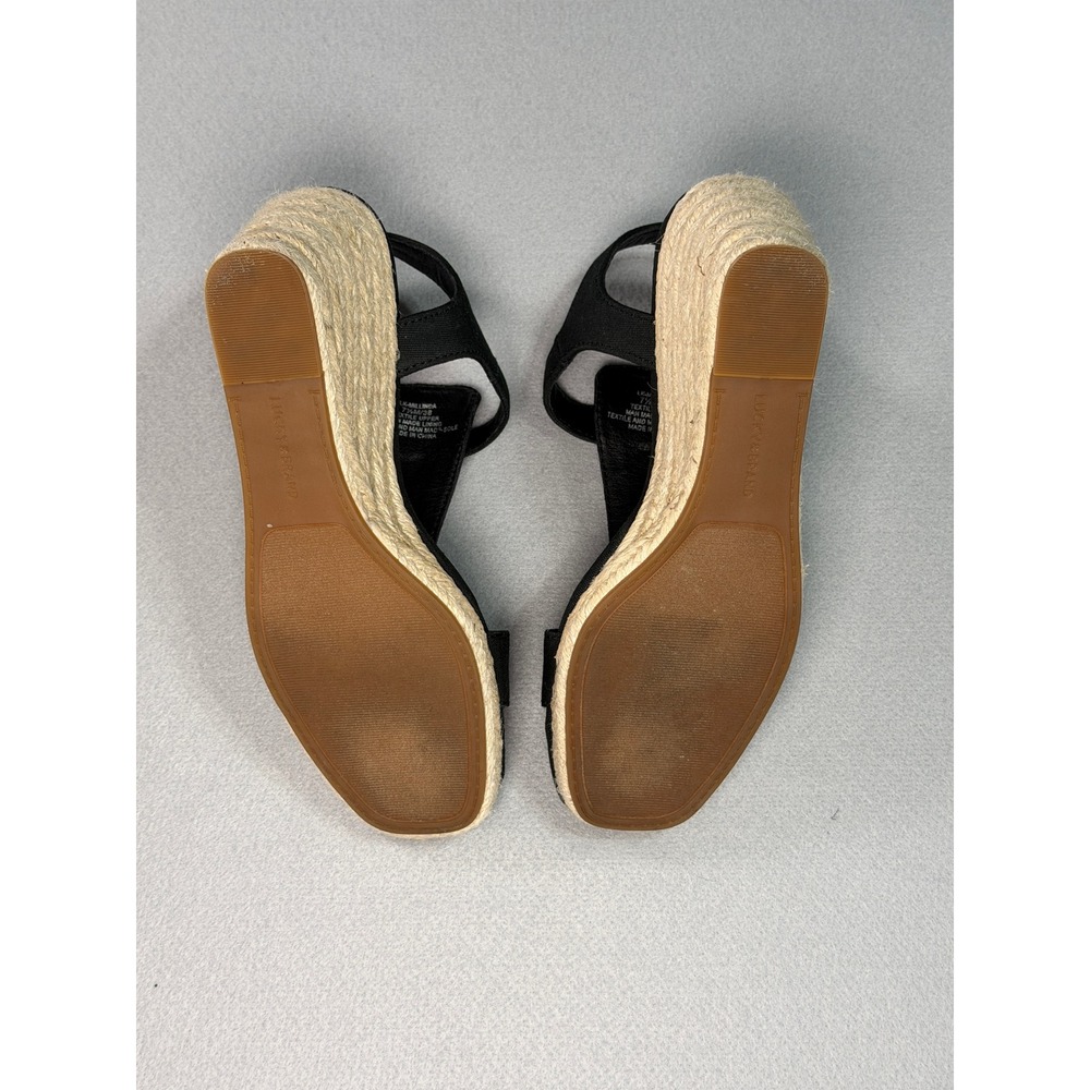 Lucky Brand Millinda‎ T-Strap Espadrille Wedge Sandals Womens Black 7.5 Boho - Picture 5 of 7